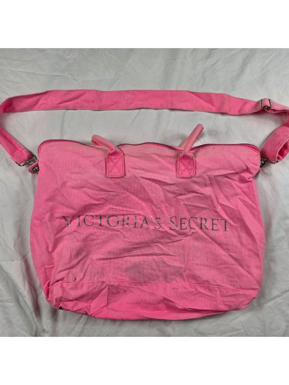 Victorias Secret Pink Oversized Tote Bag Adjustable Shoulder Strap Large Logo